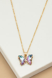 Aurora Borealis crystal butterfly pendant necklace