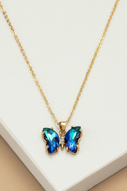 Aurora Borealis crystal butterfly pendant necklace