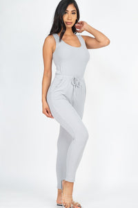 Ribbed Sleeveless Drawstring catsuits Jumpsuit