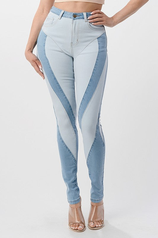 Color Block Skinny Denim Pant