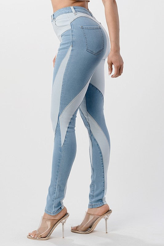 Color Block Skinny Denim Pant