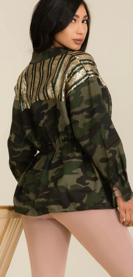 Camouflage Sequin Detailed Jacket